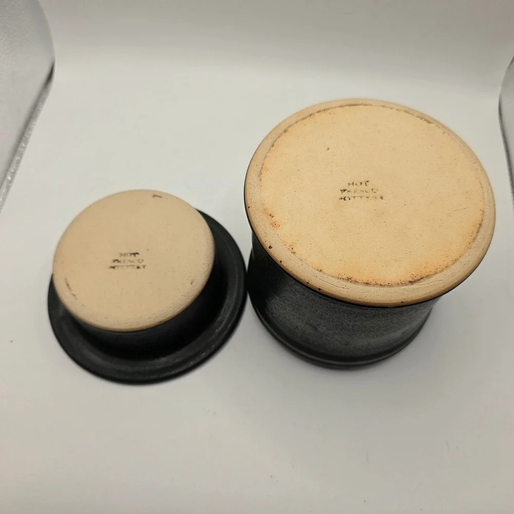 Hot Fresco Pottery Matte Black Stoneware Dip Cooler Heater Two Piece Set